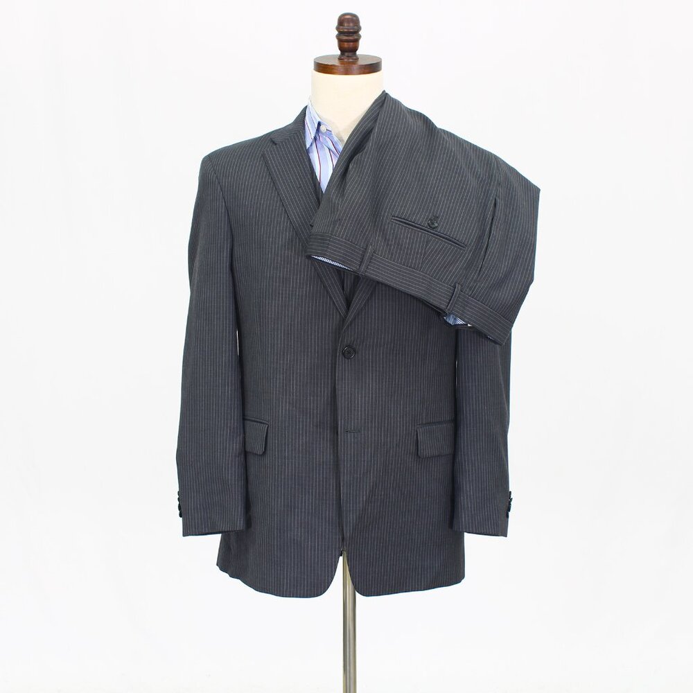 Tommy Hilfiger 41R 36x31 Gray Full Suit 2-Button Stripe R554